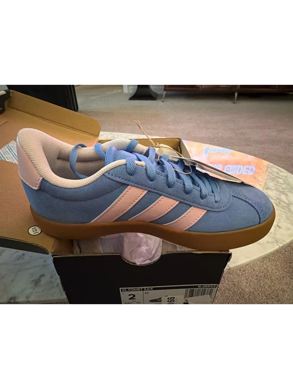 Adidas VL Court 3.0 K Kids Blue Pink Sneakers Size 2 NIB Back to school sneakers
